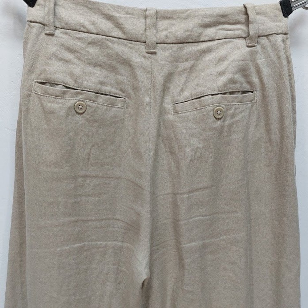 Madewell Linen Pleated Wide-Leg Pants Women's 0 Tan High Rise Cropped Coastal - Picture 4 of 9